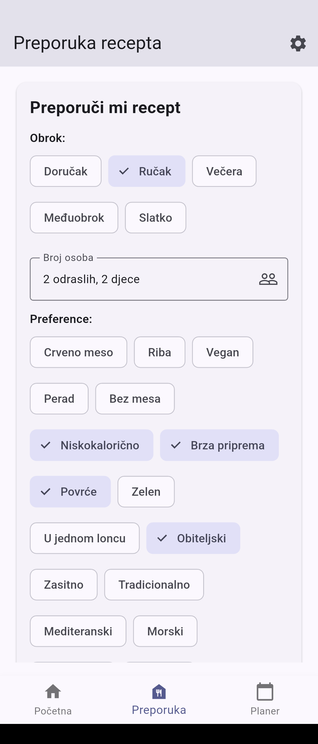 Blitva aplikacija - prikaz sastojaka