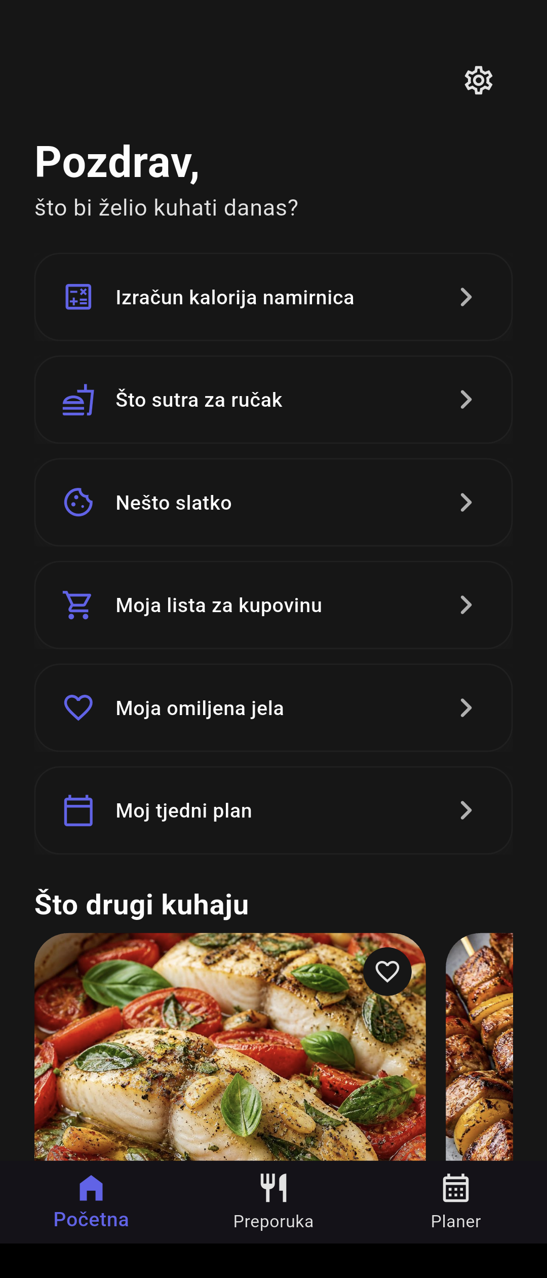 Blitva aplikacija - početni ekran
