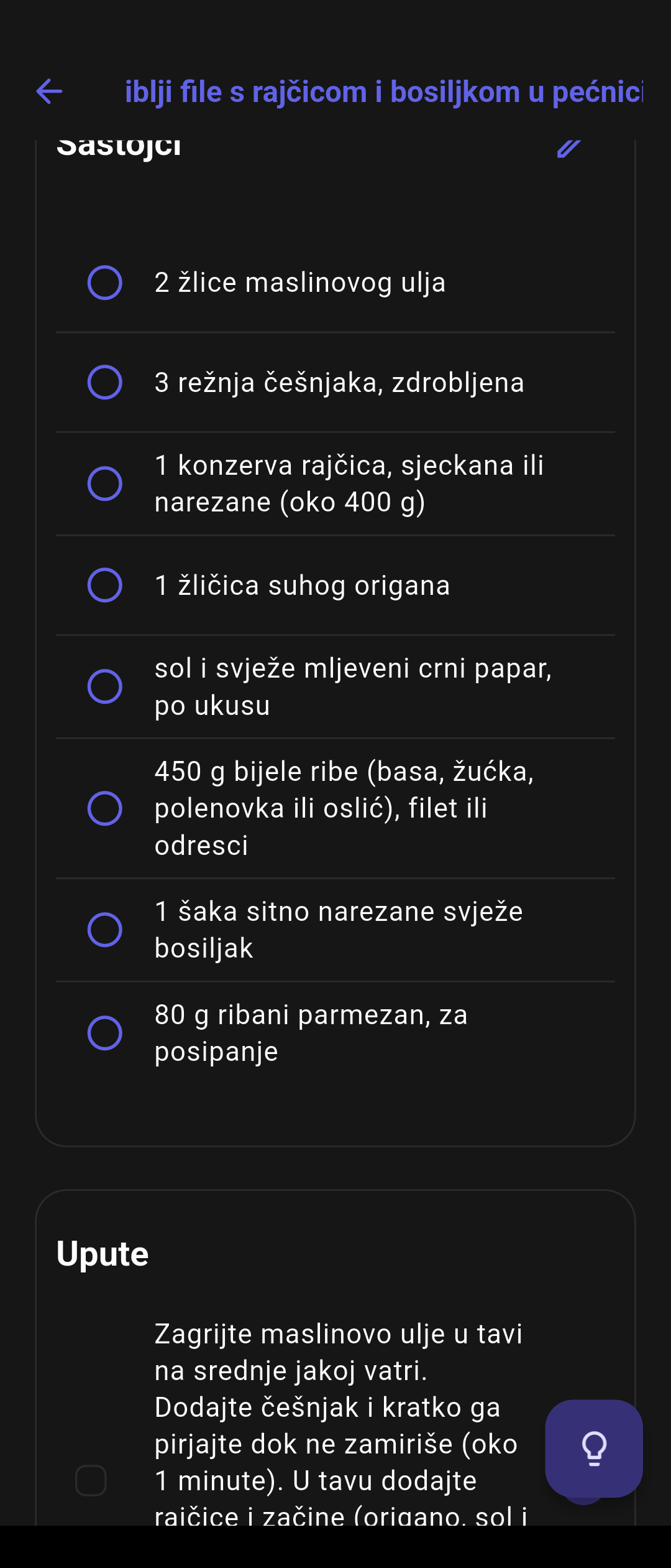 Blitva aplikacija - sastojci recepta